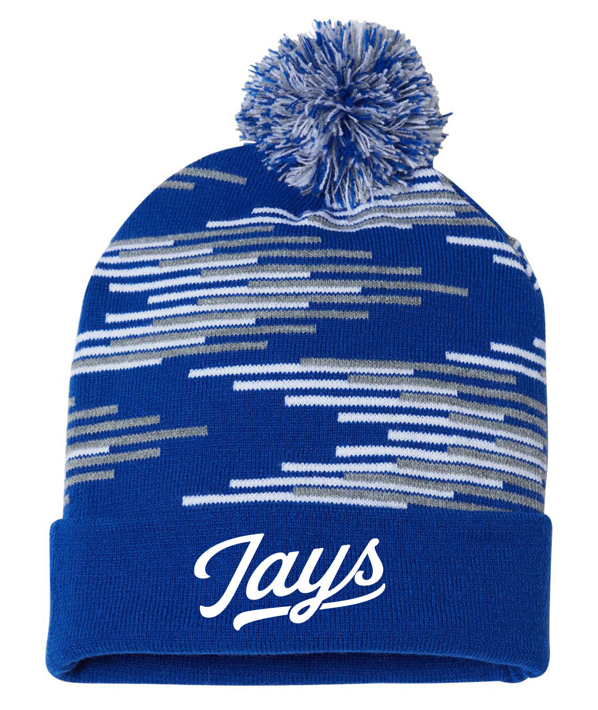 Bluejays Customizable Striped Pom Beanie